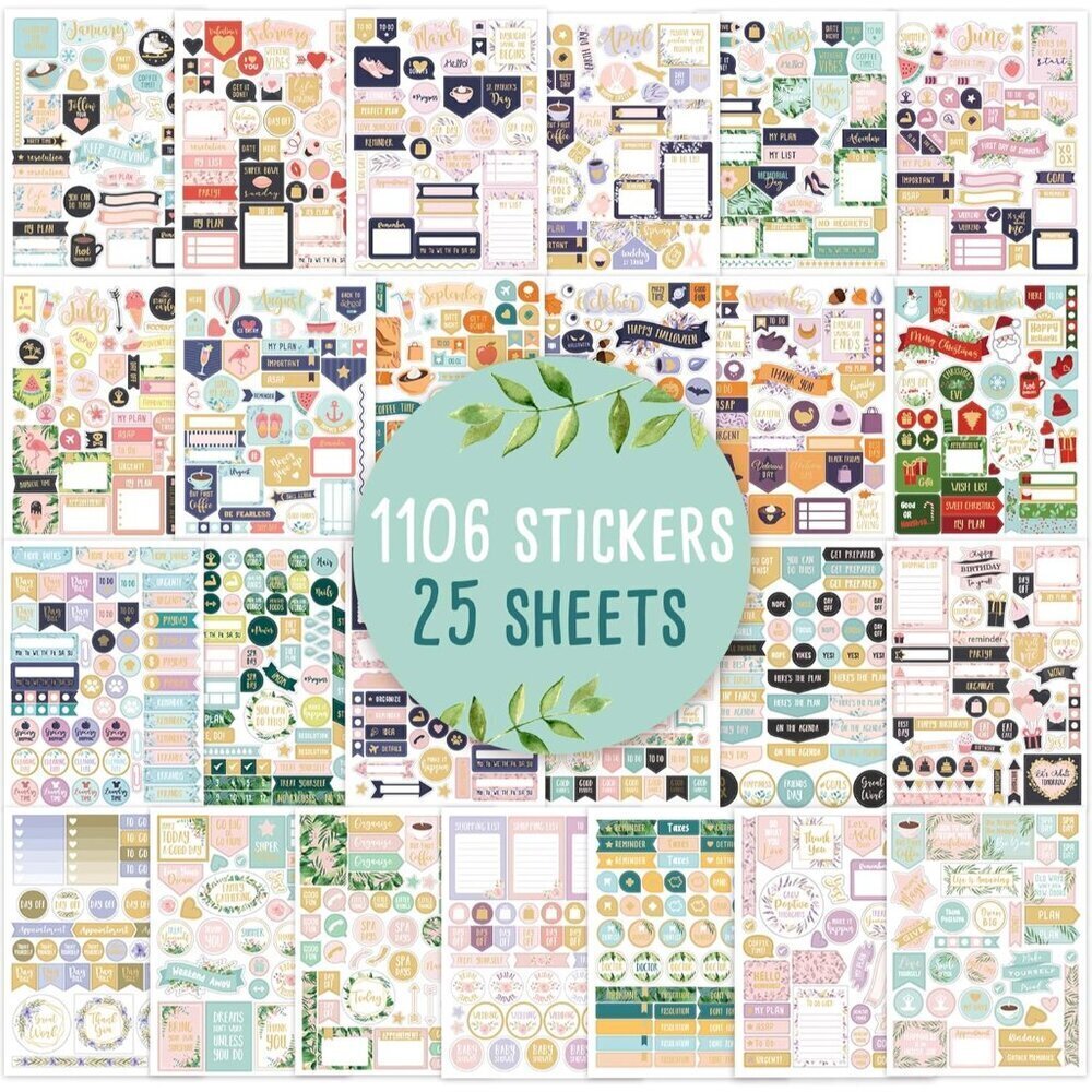 Planner Stickers Gold Foil Greenery 1100+ Sheet Set